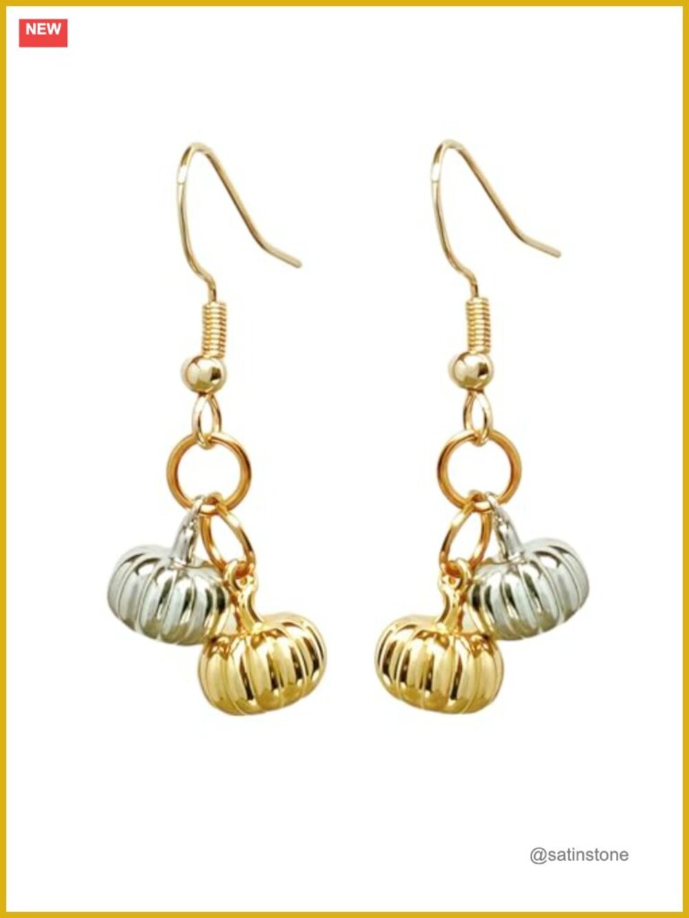 Handblown Glass Pumpkin Dangle Earrings Gold Silver Finish
